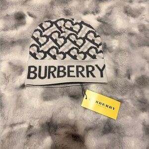 Burberry Gray and Cream Knit Beanie